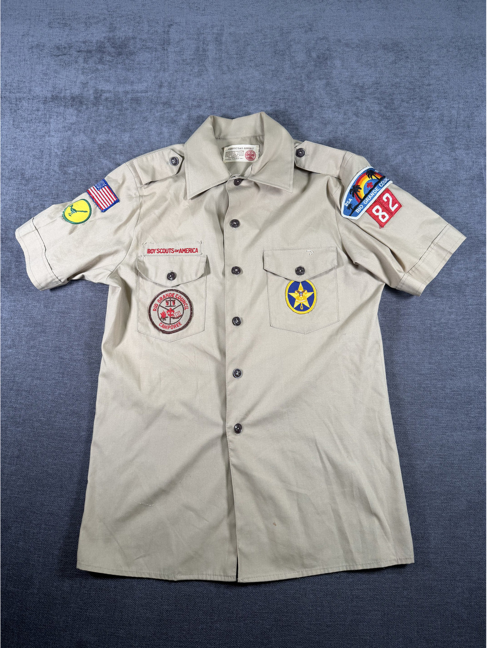 Vintage Boy Scouts of America Short Sleeve Uniform Shirt with Rio Grande Council